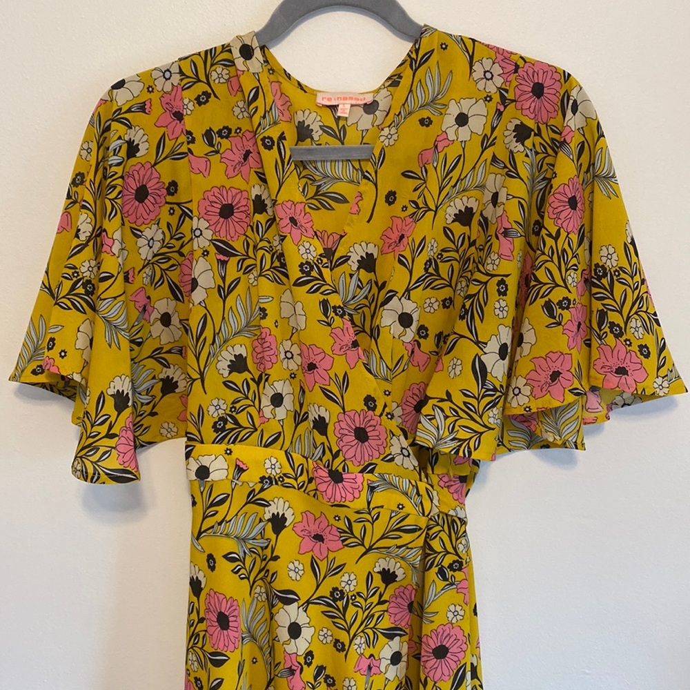 Re:named Yellow Floral Wrap Dress size L